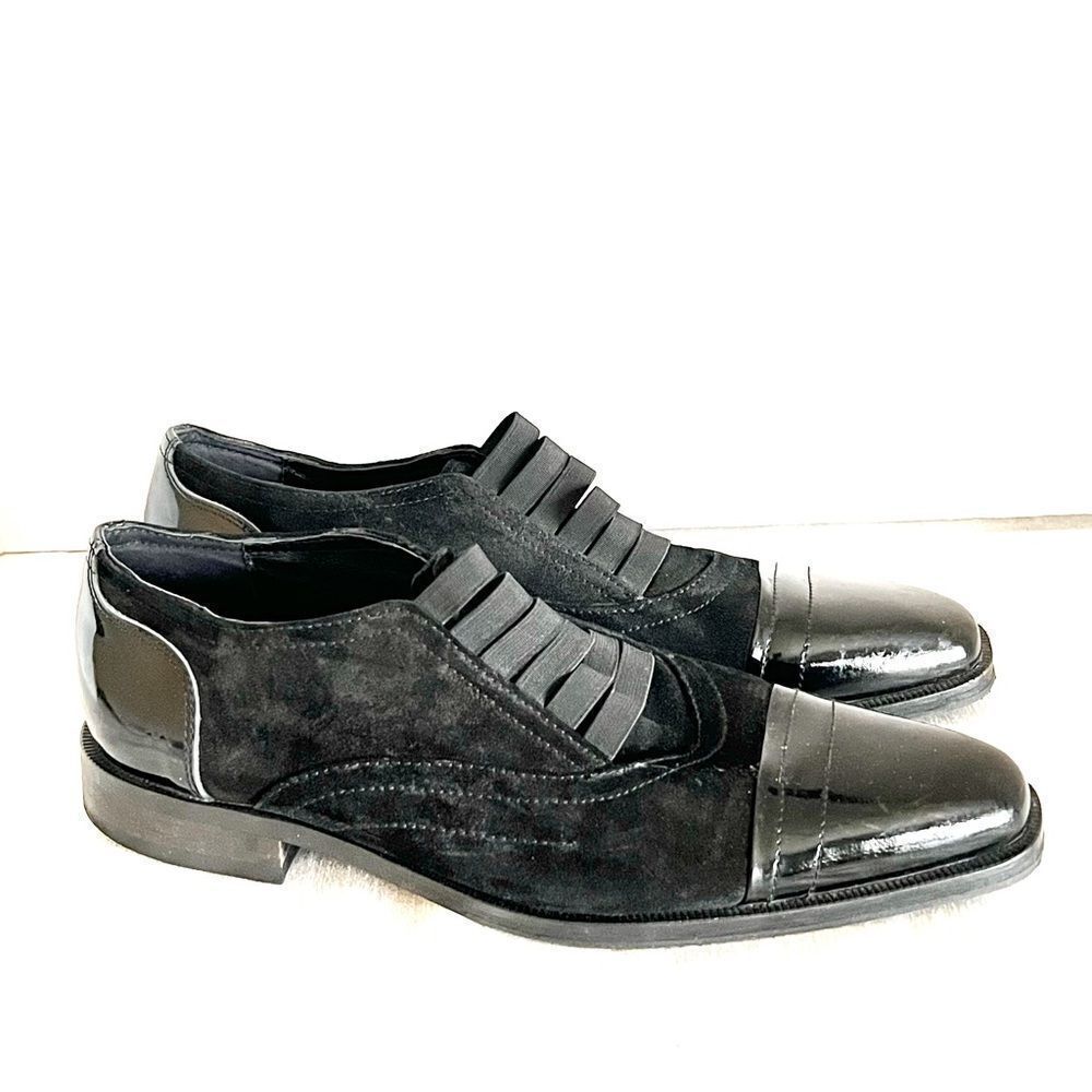 Girotti Men`s Oxford Shoes 6434 Luxury Suede Patent Leather Italian Sz 41 9.5